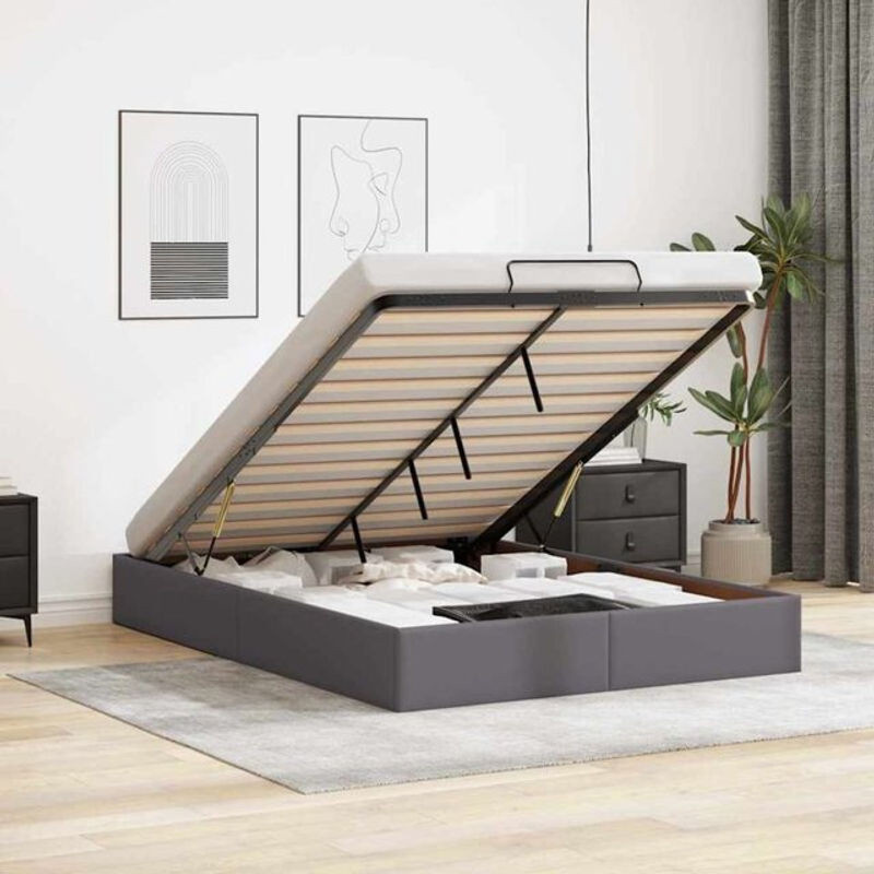 Modernes Ottoman Polsterbett von vidaxl in Grau aus Kunstleder ohne Matratze B/T/H: 140 x 190 x 23,5 cm - Bild 1