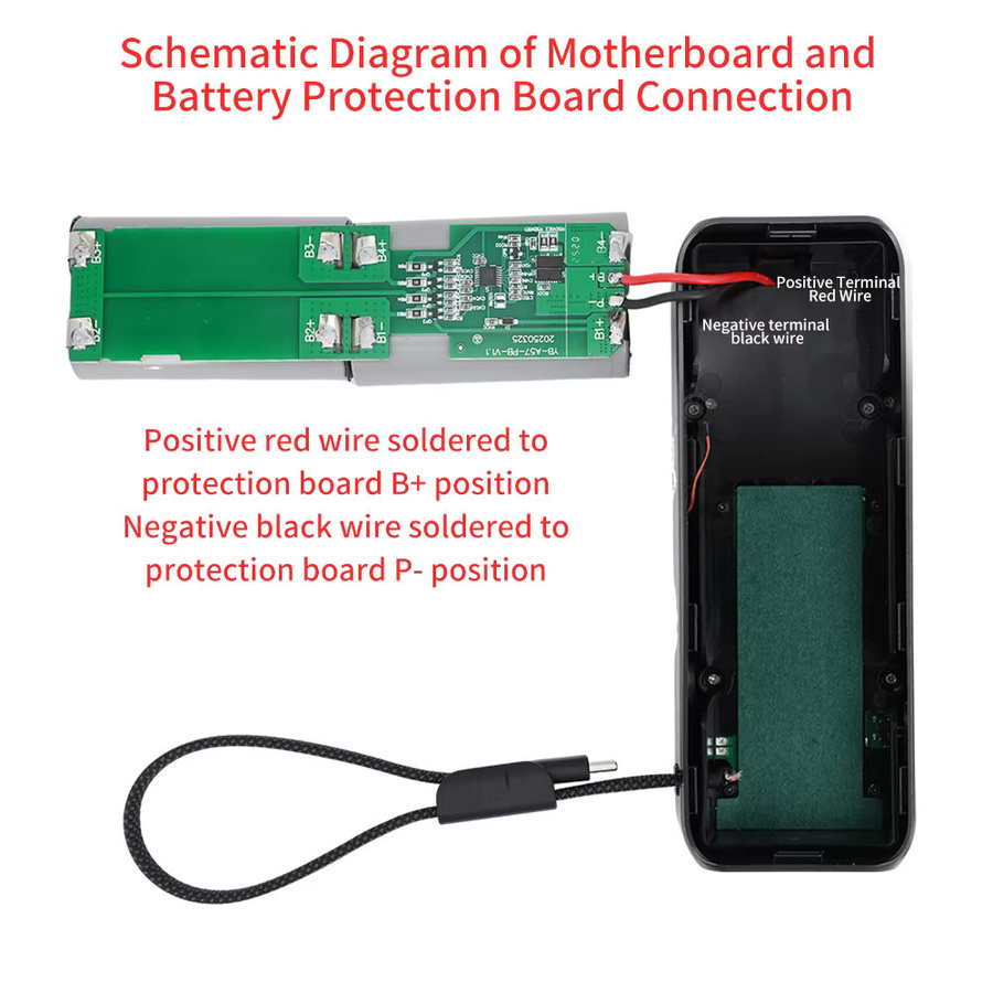 DIY-Kit Powerbank-Gehäuse 100 W PD-Schnellladung für 4-Zellen-21700-Batterien mit integriertem USB-C Kabel in Grau - Bild 5