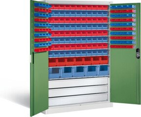 C+P Magazinschrank Acurado mit Resedagrün Front und lichtgrauem Korpus, H x B x T: 195 x 120 x 50 cm - Bild 1