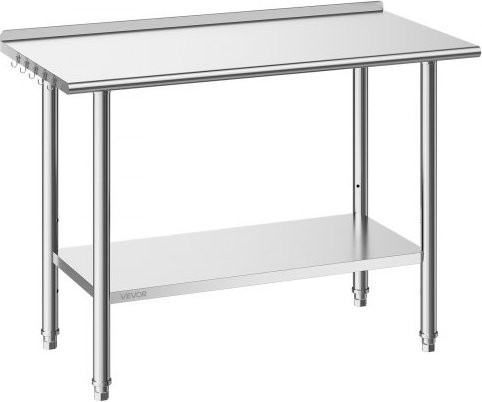 VEVOR Arbeitstisch aus Edelstahl mit 2 Ebenen und Aufkantung, silber, B/T/H: 121,9 x 61,0 x 89,4 cm - Bild 1