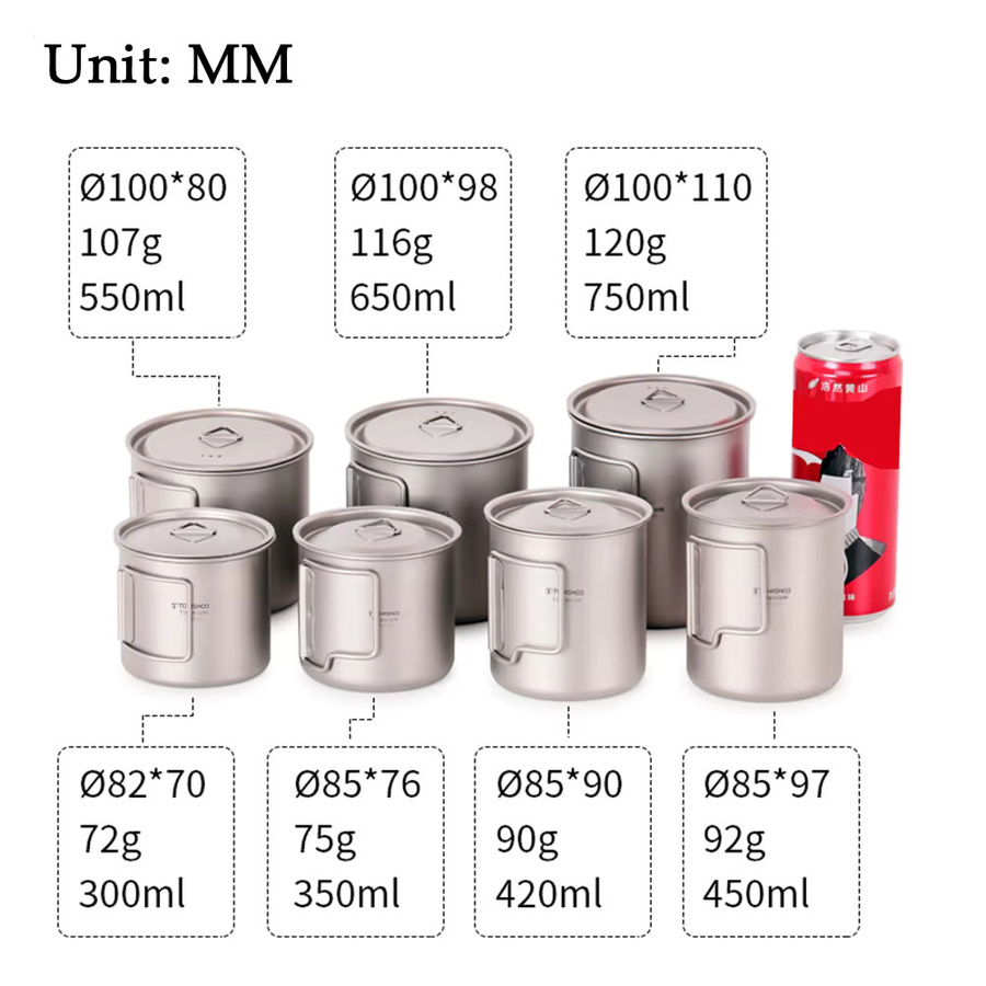 TOMSHOO Ultraleichter Titanbecher mit faltbarem Griff für Camping und Outdoor, 650 ml - Bild 2