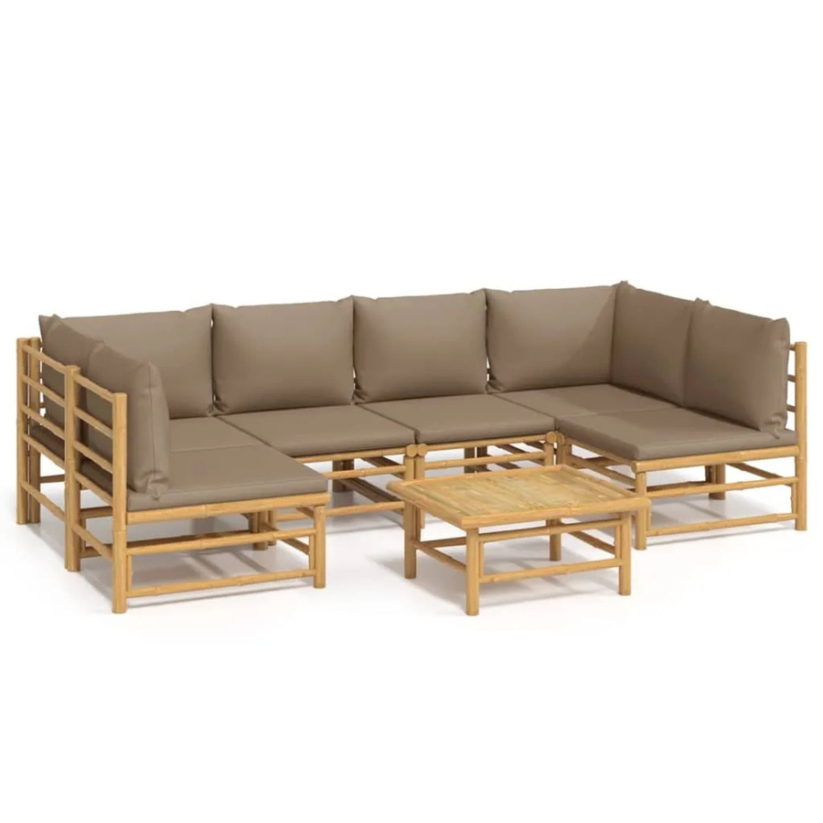 vidaXL 7-tlg Garten-Lounge-Set aus Bambus mit Taupe Kissen in Beige und Braun - Bild 2