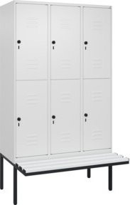 C+P Doppelstock-Spind Classic PLUS Sitzbank mit 3 Abteilen, auskragendes Design, Farbe: Grau, B/T/H: 212,0 x 120,0 x 81,5 cm - Bild 1