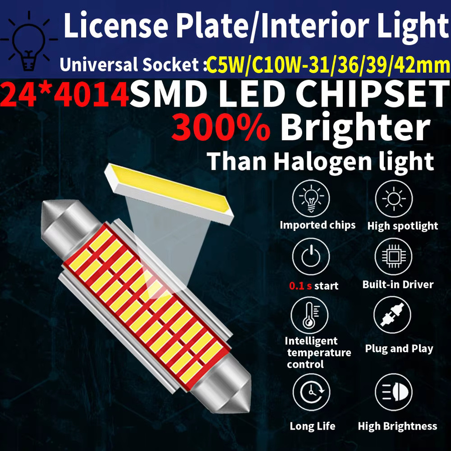 Neallor LED Girlande C5W C10W Set für Auto Innenraum, Dome- und Leselicht, Weiß, DC 12V, Canbus-kompatibel - Bild 3