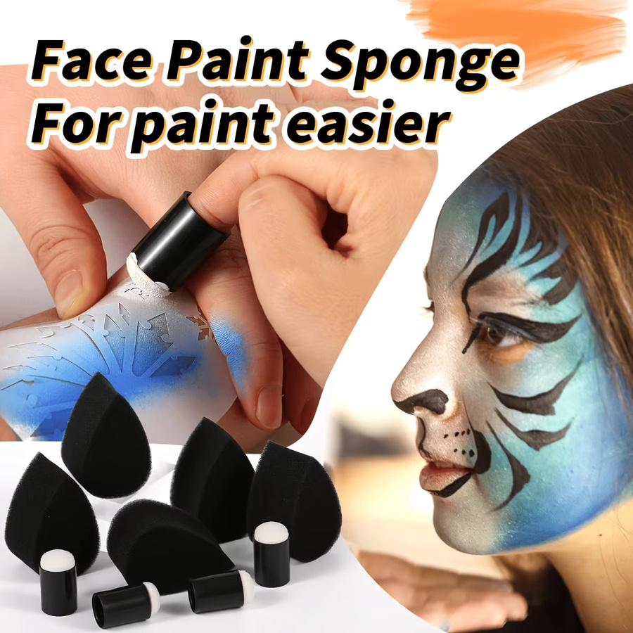 Set mit 10 Gesichtspinseln und 15 Gesichtsmalerei-Schwämmen in Multicolour für Körpermalerei, Öl, Aquarell und Tempera - Bild 3
