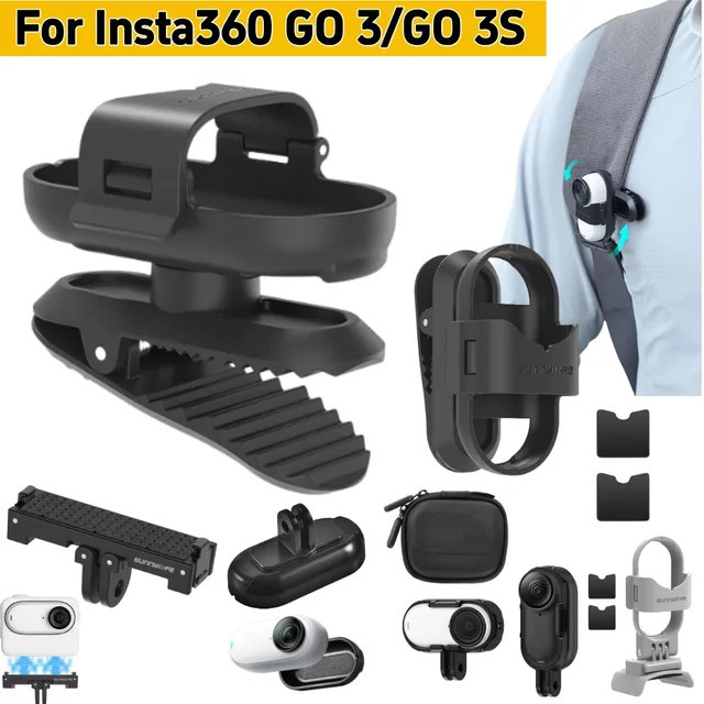 Insta360 Rucksack Clip Halterung mit 360 Grad Rotation für Insta360 GO 3 und GO 3S in Schwarz - Bild 1