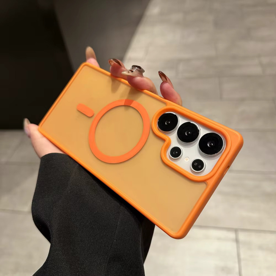 Mattierte transparente magnetische Ladehülle für Samsung S25 S24 A56 A36 A26 A15 Plus Ultra in Orange mit MagSafe und stoßfestem Schutz - Bild 1