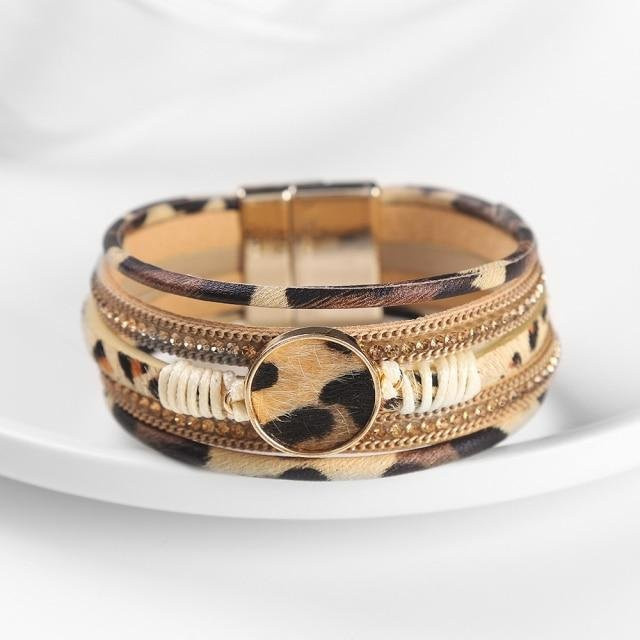 YIRAN Jewelry Charm-Armband, Leder, Leopardenmuster, beige, Damen - Bild 1