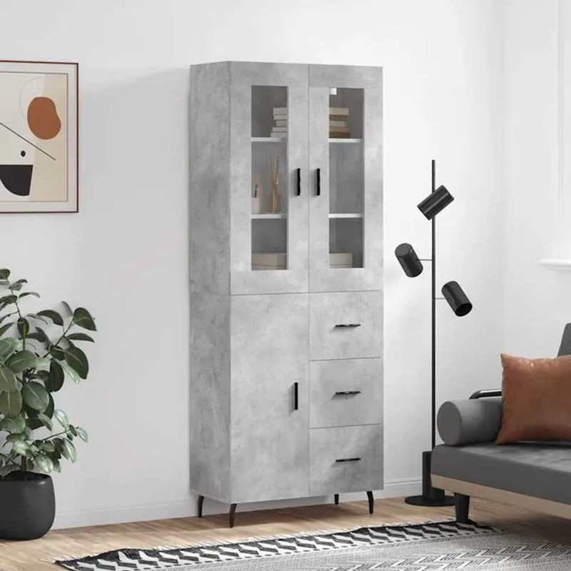 Vidaxl Vitrinenschrank Modern in Beton Grau aus Holzwerkstoff und Metall, B: 69,5 cm, T: 34 cm, H: 180 cm - Bild 1