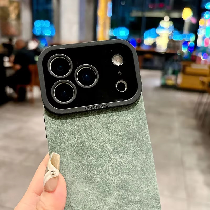 Luxuriöse Wildleder-Lammlederhülle für Apple iPhone 11 bis 17 Pro Max in Jeans Blue und Black - Bild 2