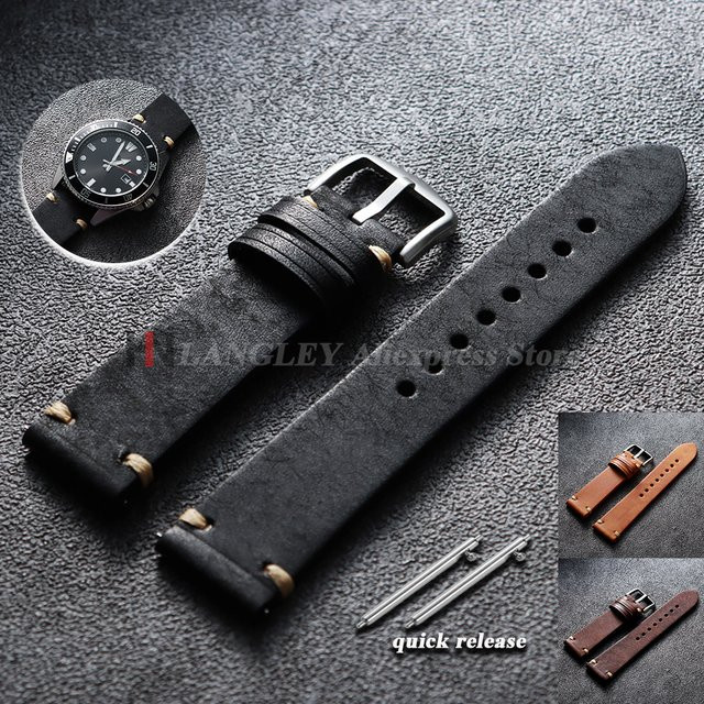 Uhrenarmband Rindsleder, Schwarz, Unisex, Schnellverschluss - Bild 1