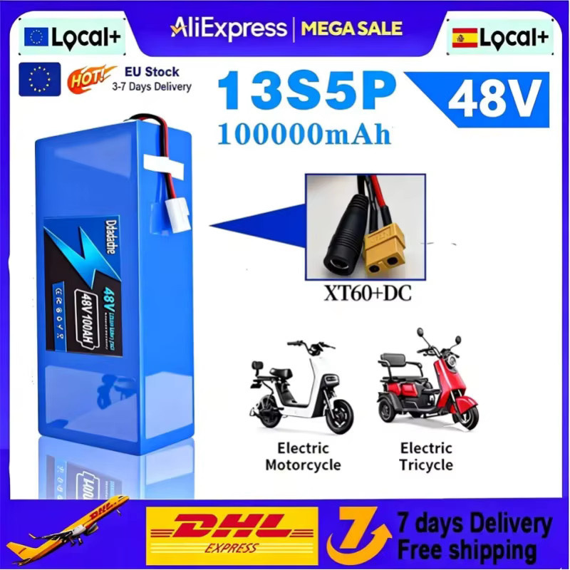 Wiederaufladbare 48V 100000mAh Lithiumbatterie 13S5P mit intelligentem BMS für 500-1000W Motoren inklusive 54,6V Ladegerät in Blau - Bild 1