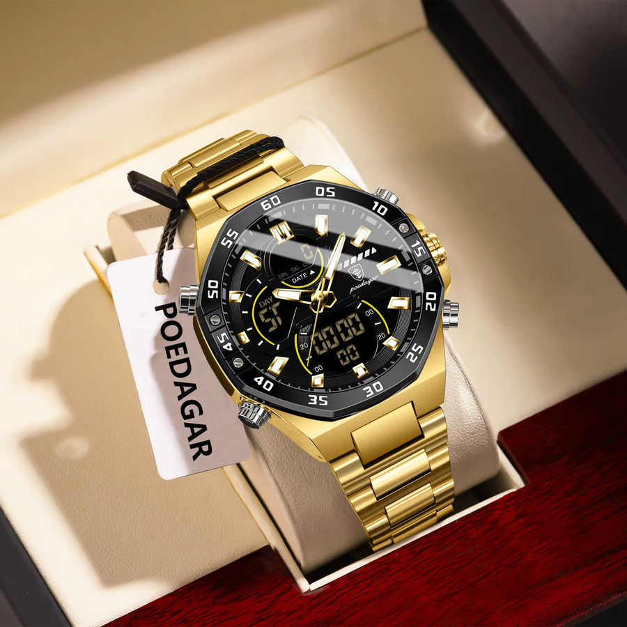 POEDAGAR Armbanduhr, Digitaluhr, Quarz, Edelstahl, Schwarz, Herren - Bild 2