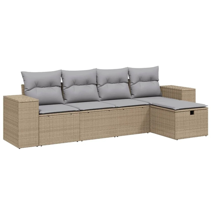 vidaXL 5-tlg Garten-Sofagarnitur in L-Form aus Poly Rattan mit Kissen in Beige und Grau - Bild 2