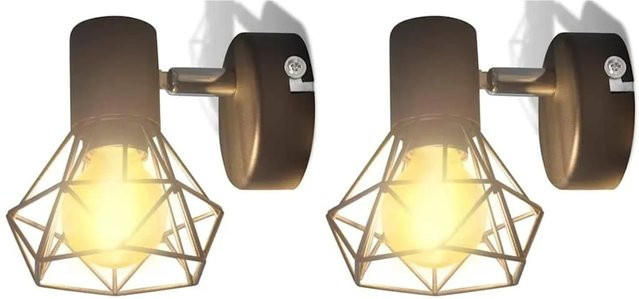 vidaXL Wandleuchten im Industrie-Stil mit Drahtschirm in Schwarz, 2er-Set, inklusive LED-Glühlampe (E14) - Bild 1