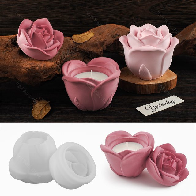UDOCOOL Rose Kerzenform für Beton, Glas und Harz in Pink zur Herstellung von floralen 3D-Kerzenornamenten und Aufbewahrungsboxen - Bild 1