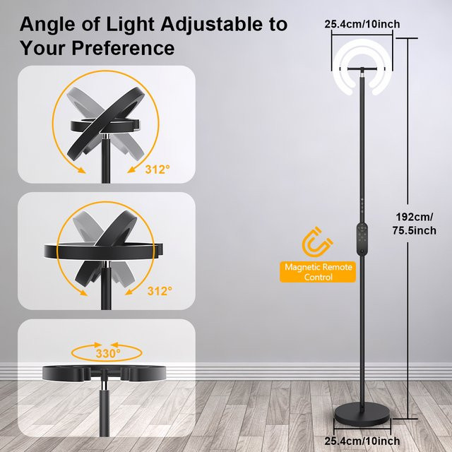 Moderne Split-Rund-LED-Stehleuchte in Schwarz mit Fernbedienung, stufenlos dimmbar und 7 Farbtemperaturen, Mehrwinkel-Doppelkopf-Stehlampe aus Metall für dein Wohnzimmer, Höhe: 192,0 cm, Breite: 25,4 cm, Tiefe: 2,0 cm - Bild 1