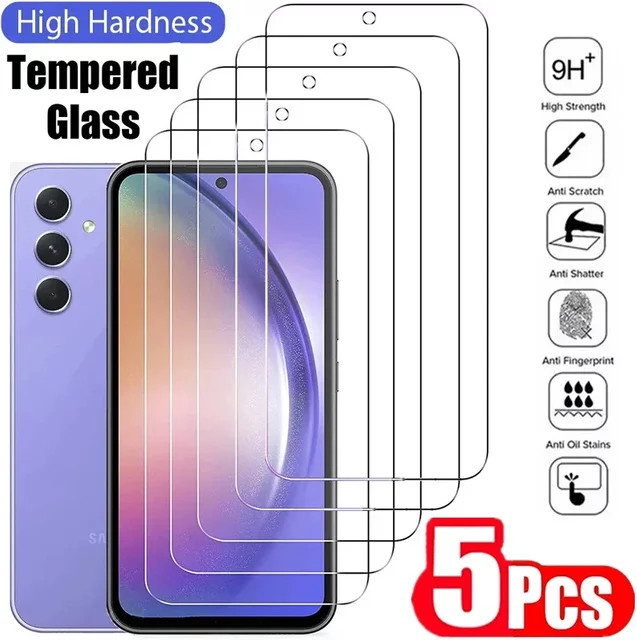5er-Pack Gehärtetes Glas Display Schutzfolie für Samsung Galaxy A35 A54 A13 A53 A52 A12 A22 A33 A32 A06 A52S A73 A05 A04 A55 A14 C55 M55 in Transparent - Bild 1