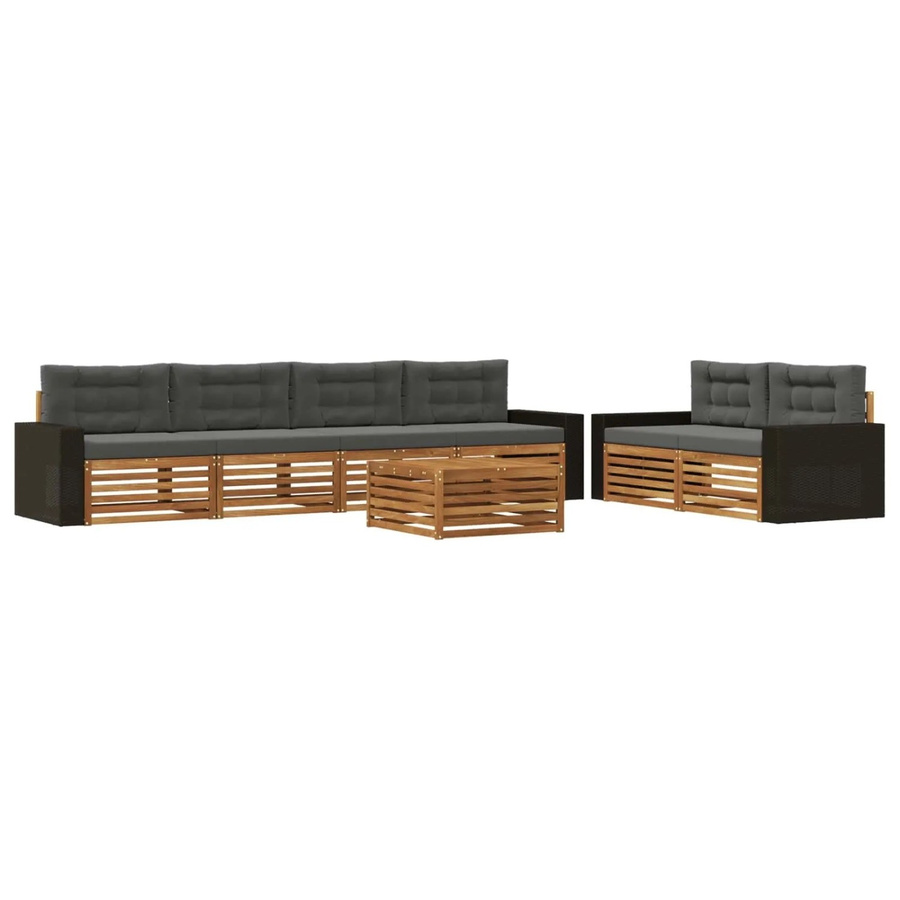 vidaXL Outdoor-Sofagarnitur aus Akazienholz mit 7-teiligem Set in Anthrazit und Natur, modern gestaltetes Lounge-Set mit UV-beständigem Polyester und Sitzkissen - Bild 2