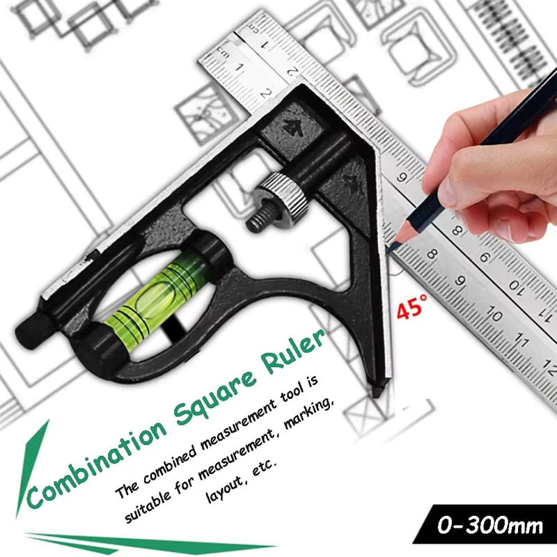 3-in-1 Edelstahl T-Winkelmesser und verstellbarer Kombinationswinkelmesser mit Goniometer in Silber - Bild 3