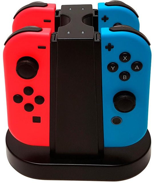 Quad Charging Station für Nintendo Switch Joy-Con Ladestation in Schwarz, Rot und Blau - Bild 1