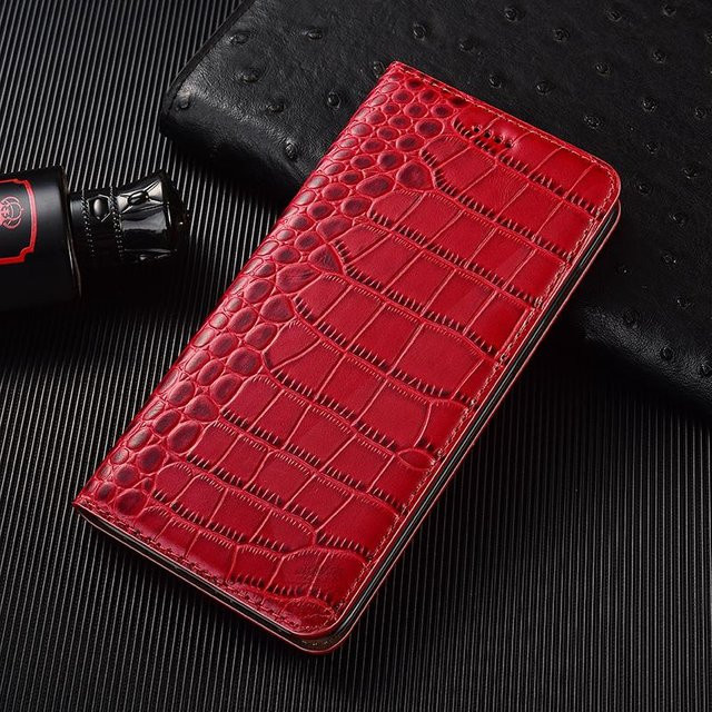 Luxus Krokodil Echtleder Klapphülle mit Kartenfächern für Apple iPhone, Farbe: Rot - Bild 1