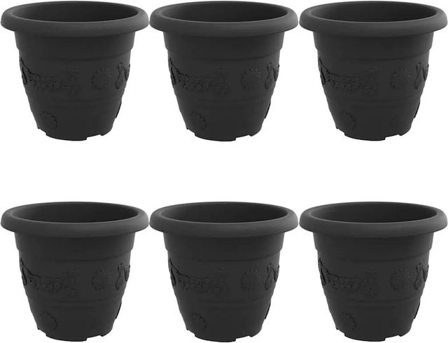 6er Set runde Blumentöpfe von vidaXL in Schwarz aus Kunststoff, Durchmesser: 26 cm, Höhe: 21,5 cm - Bild 1