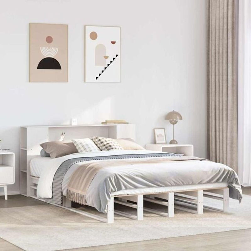 Massivholzbett aus Kiefer mit Regal in Weiß, B/T/H: 140 x 190 x 82 cm, von Vidaxl - Bild 1