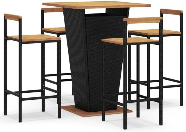 vidaXL 5-tlg Gartenbar-Set Schwarz aus Poly Rattan und Akazienholz für Garten und Terrasse - Bild 1
