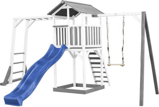 Axi Beach Tower Spielturm mit Klettergerüst, Einzelschaukel und blauer Rutsche - Bild 1