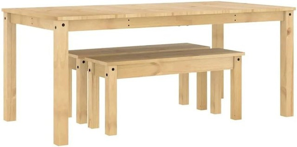 vidaXL Essgruppe PANAMA aus Massivholz Kiefer in Braun, 3-teilig mit Tisch und Bänken, rustikaler Stil