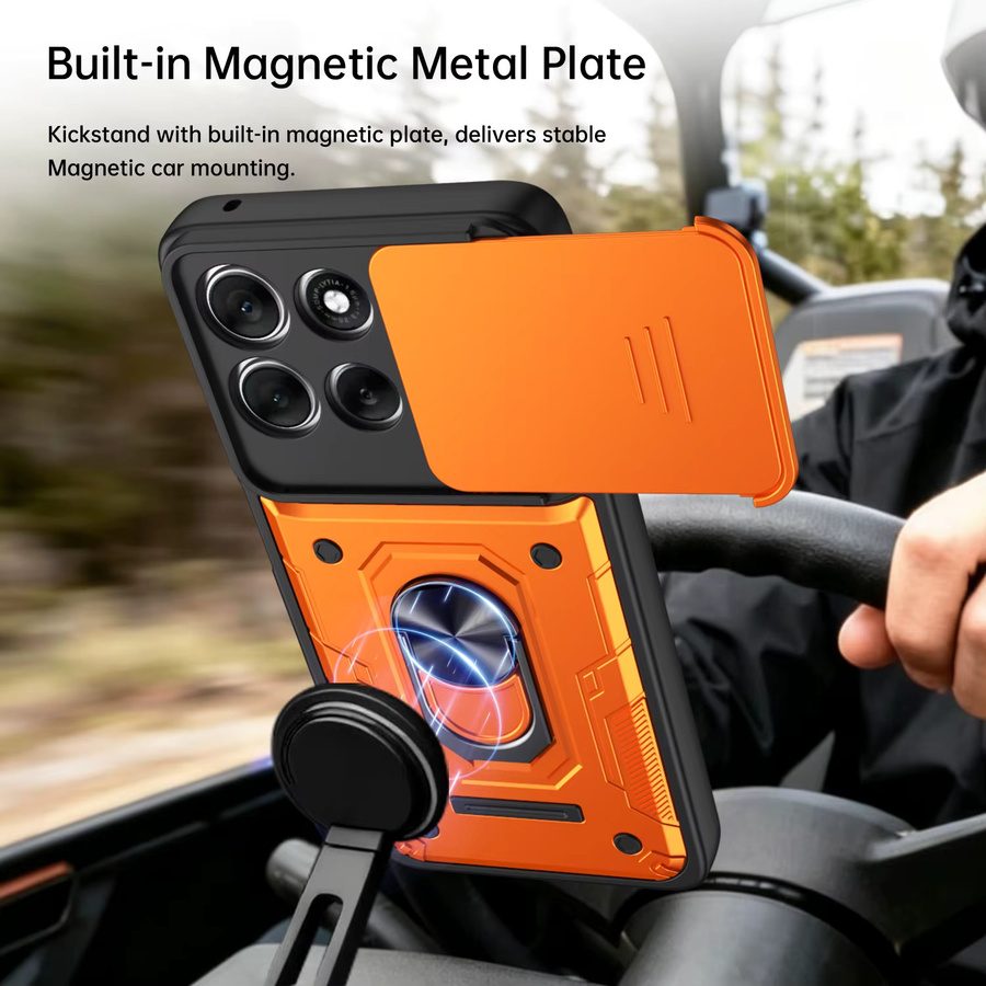 Stoßfeste Panzer-Handyhülle mit Kamera-Schutz-Schiebehülle und Magnetring-Ständer für Motorola Edge 70 60 50 Fusion Ultra sowie Moto G86 G85 G67 in Orange - Bild 4