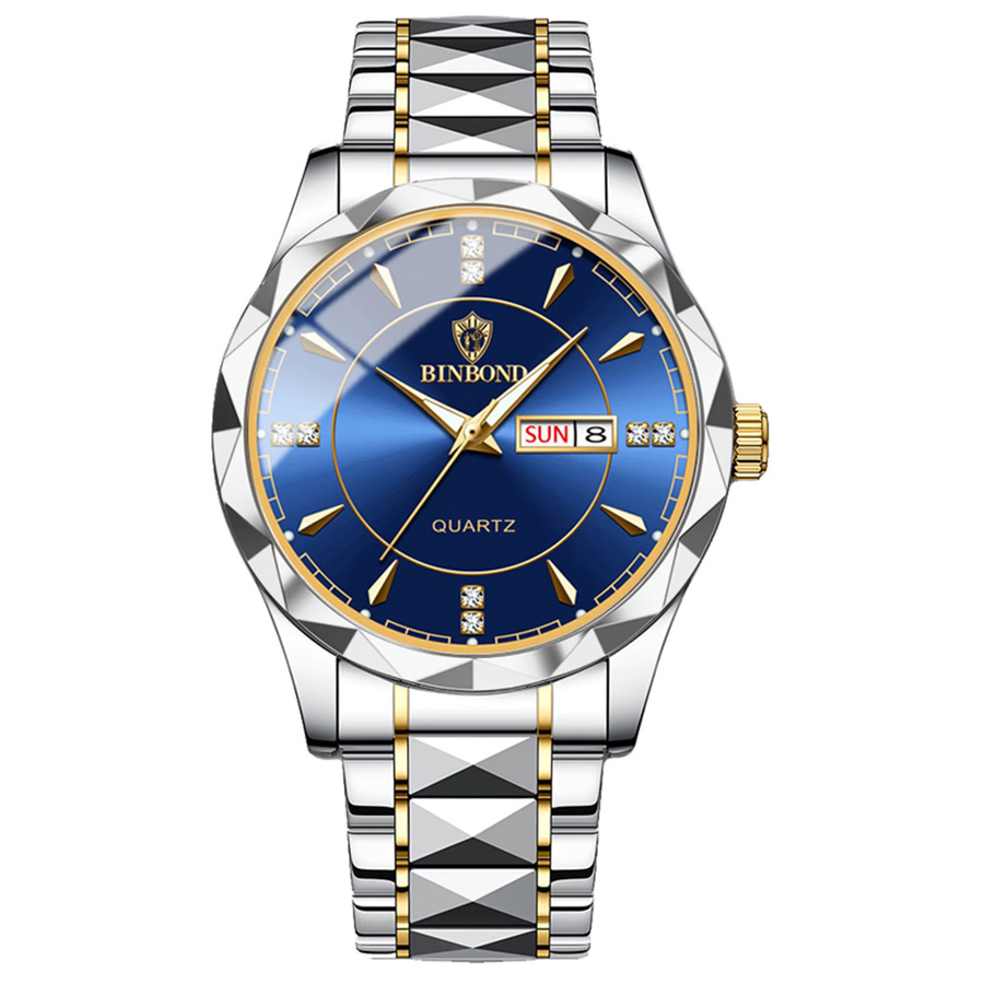 BINBOND Armbanduhr Quarz, Edelstahl, Blau, Wochentag, Datum, Herren - Bild 7