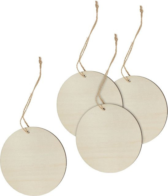 4er-Set rustikale Holz Anhänger Rund in Weiß und Beige mit Band für Weihnachten, Durchmesser: 9,5 cm - Bild 1