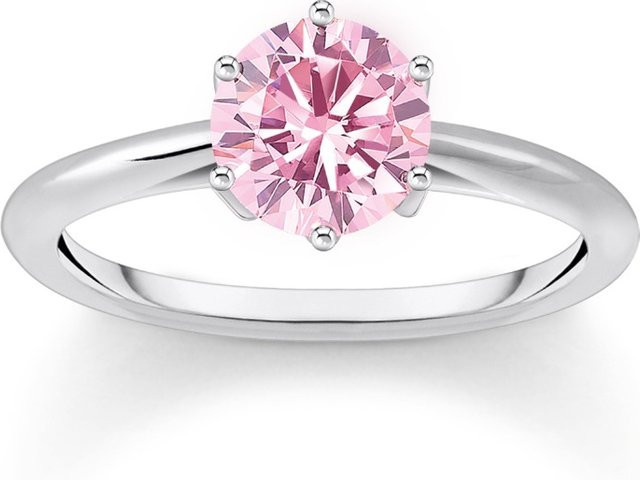 Thomas Sabo Ring 925 Silber, Pinkfarbener Stein, Brillantschliff, Damen - Bild 1