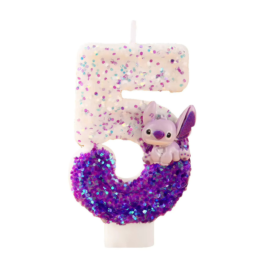 MINISO Stitch Pailletten-Digitalkerze in Lila als dekorative Kuchendekoration für Jubiläen und Geburtstage - Bild 2