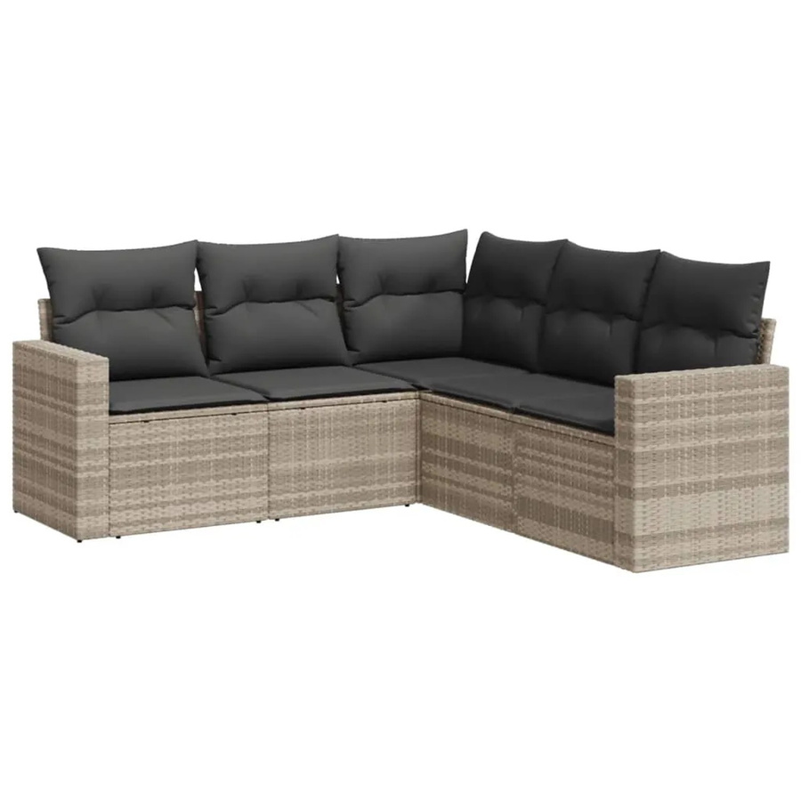 vidaXL 5-tlg Garten-Sofagarnitur in L-Form aus Poly Rattan mit Kissen in Hellgrau - Bild 2