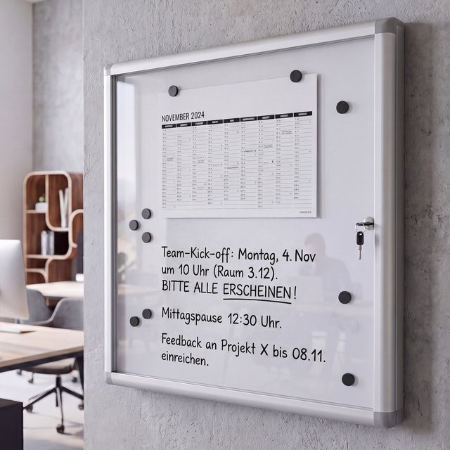 MCW Schaukasten MCW-Q51 als Magnettafel, Whiteboard und Pinnwand aus Aluminium, abschließbar, Farbe Weiß, B/T/H: 65 x 68 x 7 cm - Bild 1