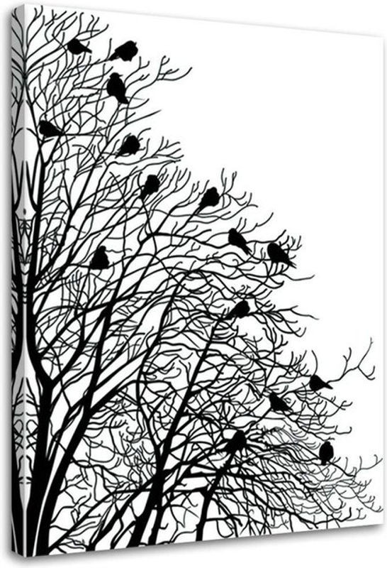 Feeby Leinwandbild Vögel auf Zweigen in Schwarz-Weiß, Querformat, B: 60 cm, H: 40 cm - Bild 1