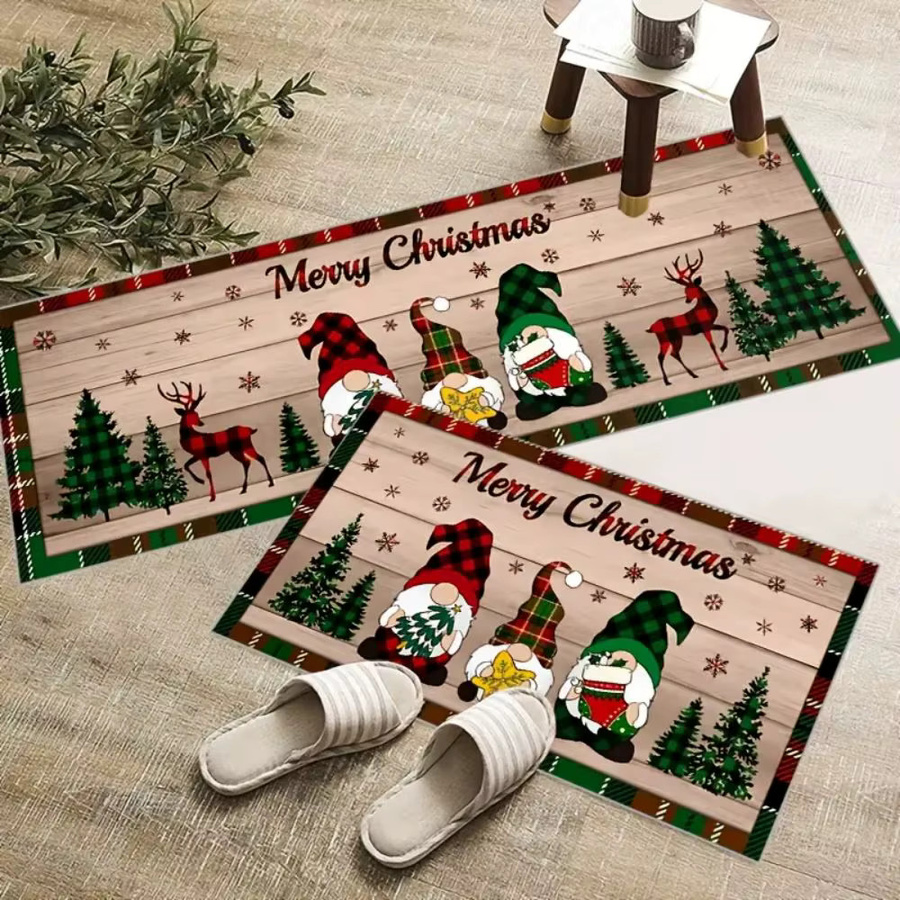 VIKAMA Weihnachts-Küchenteppich mit Weihnachtszwerg und Holzmaserung, Mehrfarbig, B/T: 60 x 40 cm - Bild 2