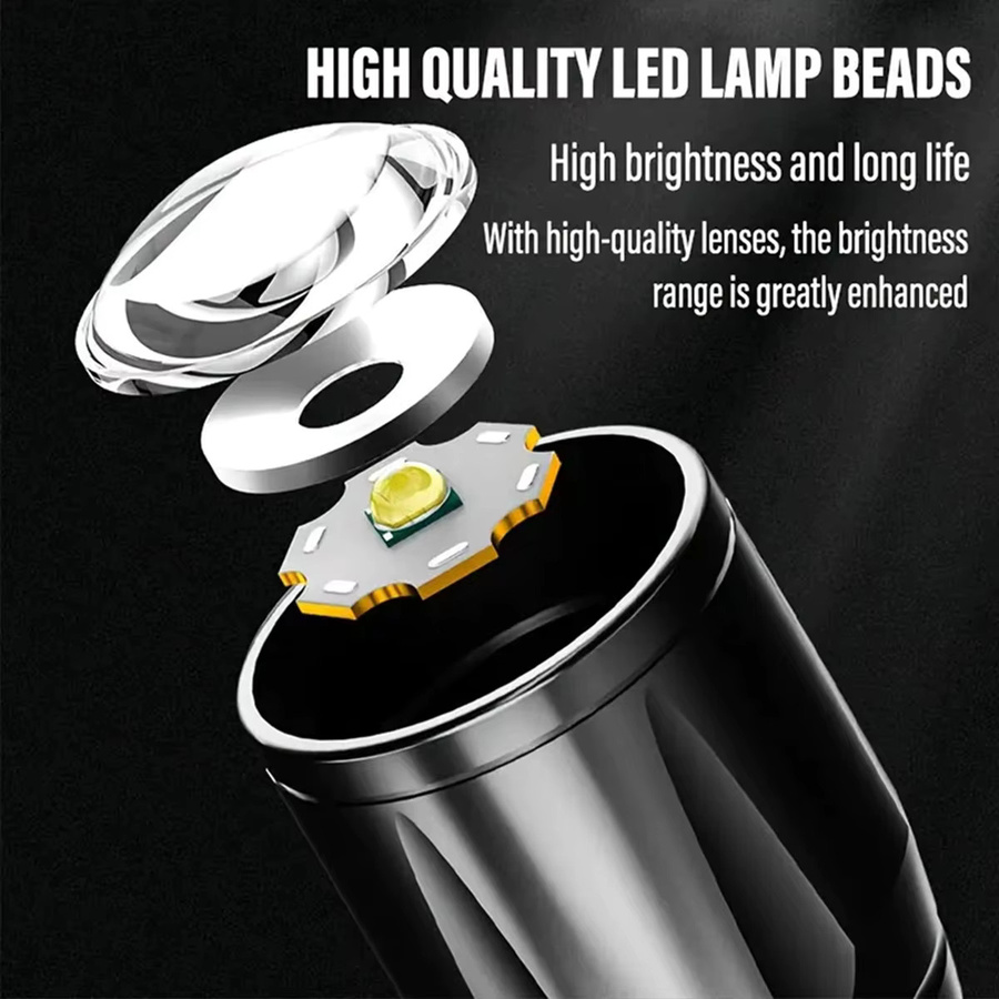 Mini LED Taschenlampe mit COB und XPE, tragbare taktische Taschenlampe mit Zoom und Stift-Clip, Schwarz - Bild 6
