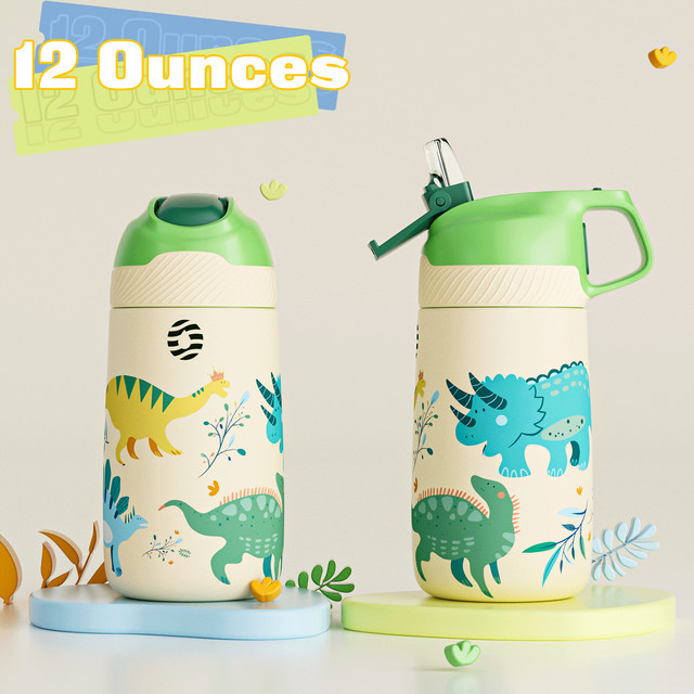 FEIJIAN Kinder Isolierte Wasserflasche mit Strohhalm aus Edelstahl, BPA-frei und auslaufsicher, Weiß, 0,5 l - Bild 1