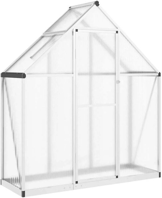 Furnicato Gewächshaus aus Aluminium und Polycarbonat mit Fundamentrahmen, Lüftungsfenster und Flügeltür in Silber, B/T/H: 169 x 58 x 195 cm - Bild 1