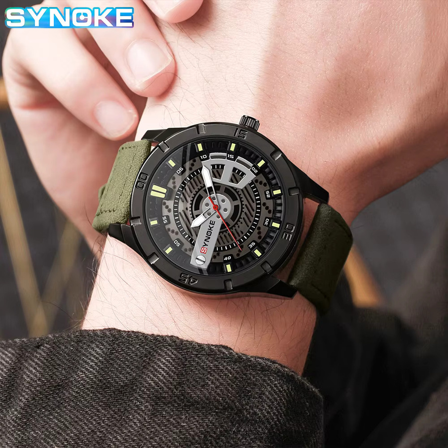 SYNOKE Armbanduhr Quarz, Leder, Schwarz, Braun, Herren - Bild 3