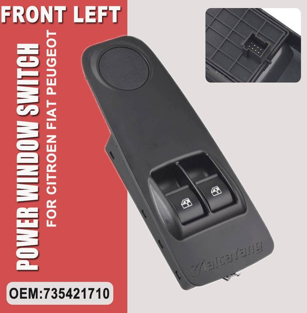 Malcayang Elektrischer Fensterheberschalter für Ducato Boxer Jumper, Glasregler Knopf vorne links Fahrerseite, Schwarz - Bild 1