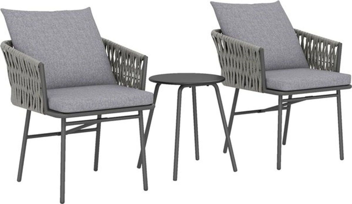 Outsunny 3-tlg. Rattan Bistroset in Grau mit 2 Gartensesseln und Couchtisch inklusive abnehmbaren Kissen - Bild 3