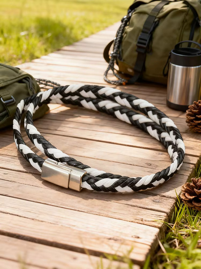 Armband Noter, Leder, geflochten, Schwarz, Herren - Bild 2