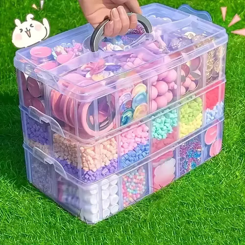 Stapelbare Aufbewahrungsbox aus Kunststoff in Transparent mit verstellbaren Fächern für Schmuck und Bastelzubehör - Bild 3