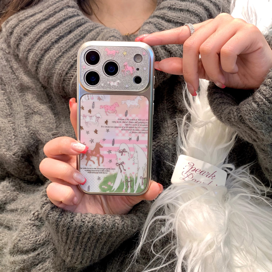 TROPLET Handyhülle mit Pastellfarbenem Collage-Design in Pink für iPhone 17 16 15 14 13 Pro Max mit Patchwork, Sternenhimmel, Pony und Glitzer-Kamera-Rahmen - Bild 5