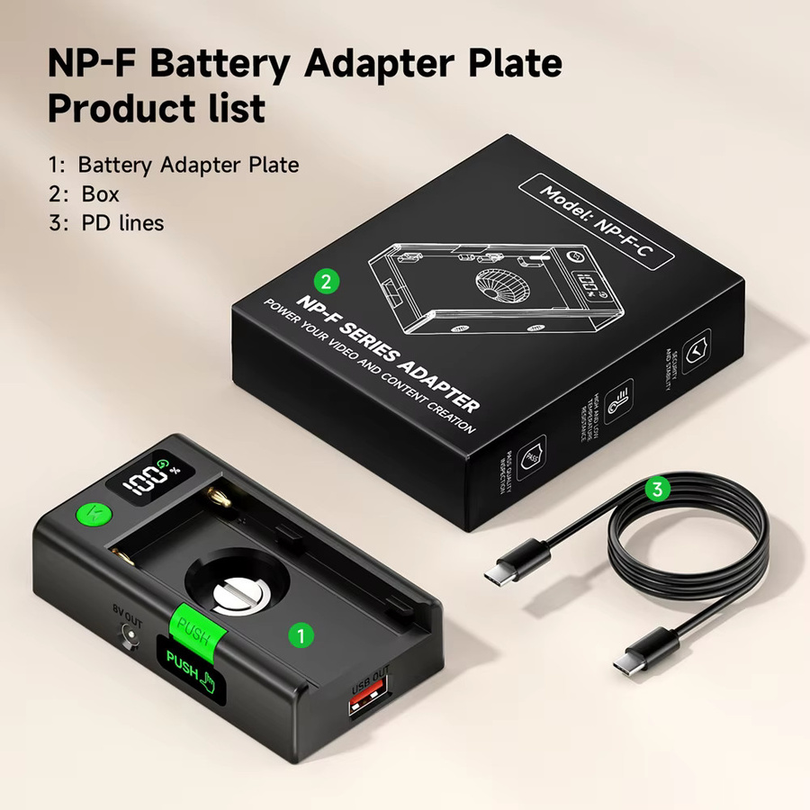 Sony NP-F Akku-Adapterplatte mit LCD-Display für DSLR- und spiegellose Kameras, Farbe: Schwarz, kompatibel mit Sony NP-F980, NP-F970, NP-750 und NP-F550 - Bild 5
